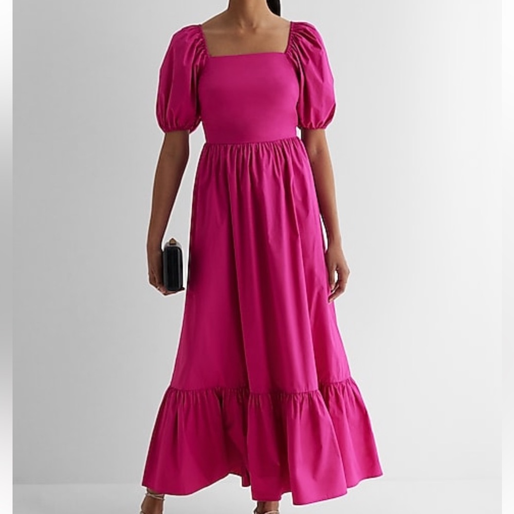 Express, hot pink, maxi poplin dress, Medium, never worn with tags.